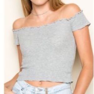 Brandy Off the Shoulder Lettuce Hem Top